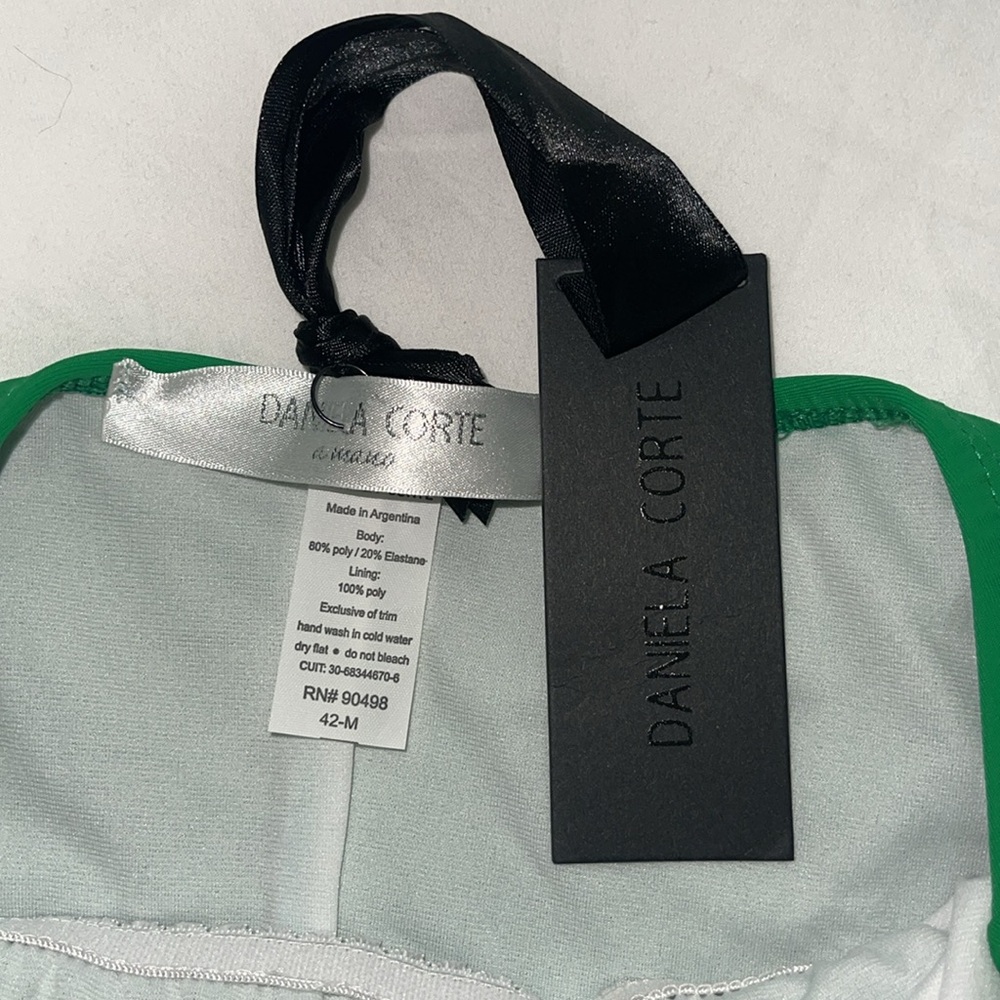 DANIELA CORTE Green One Piece Swimsuit Halter Strap Silver Accent Size Medium - Picture 6 of 13